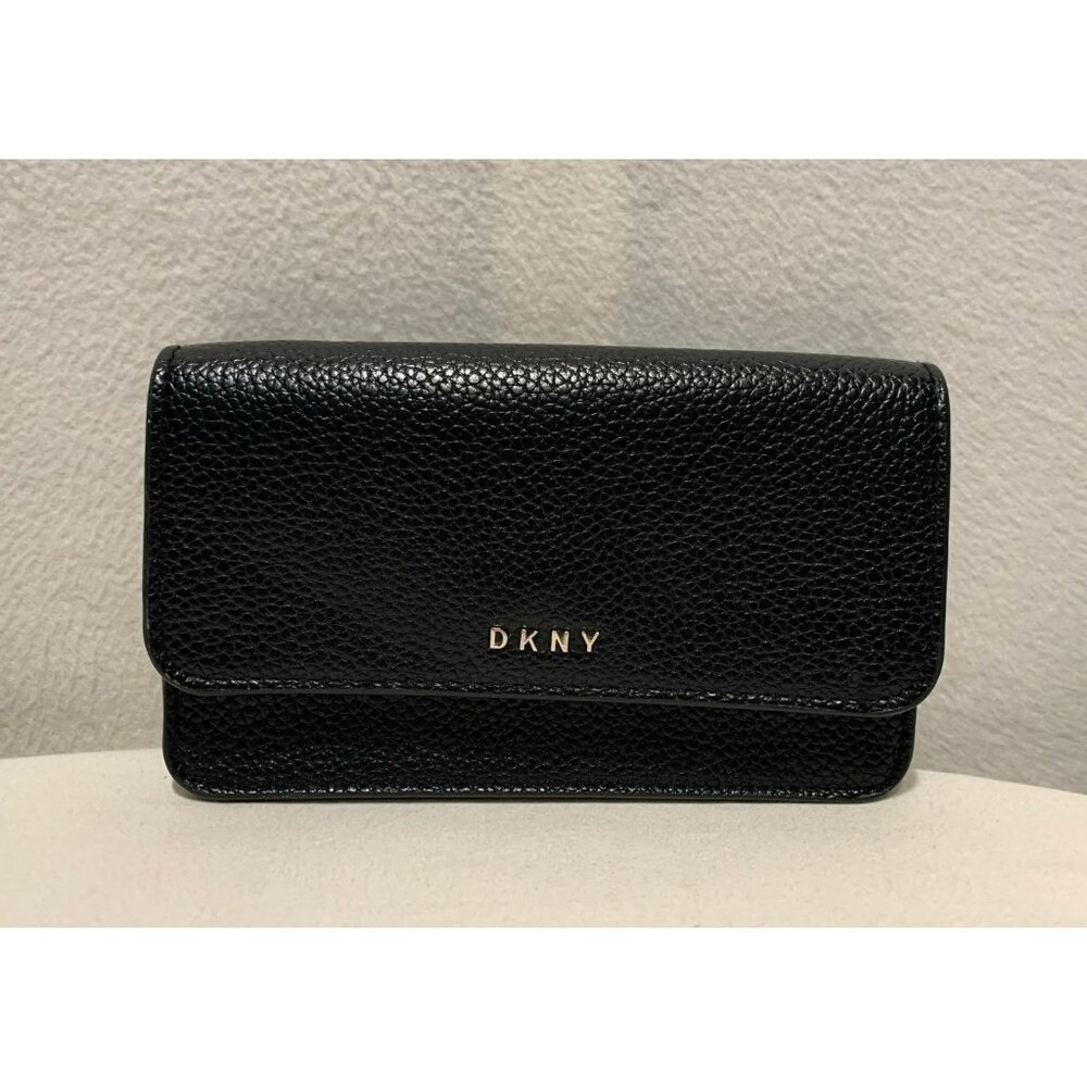 DKNY Pebbled Faux Leather Clutch Pouch Cosmetic Makeup Multipurpose Bag Black